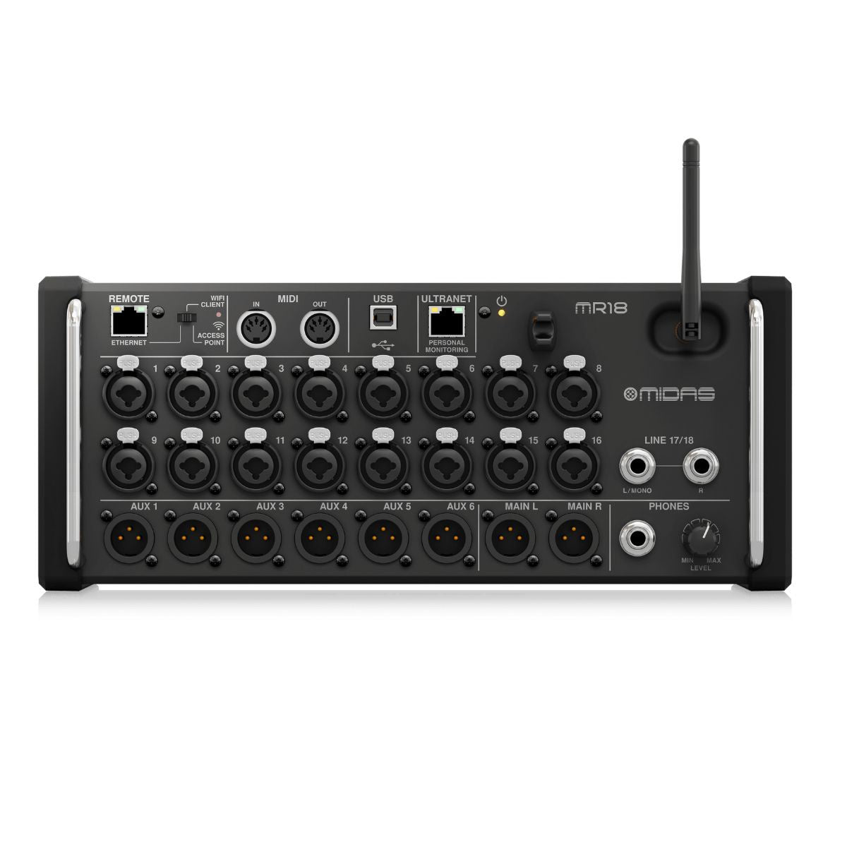 Midas MR18 18-Input Digital Mixer for iPad/Android Tablets with Wi-Fi and USB Recorder