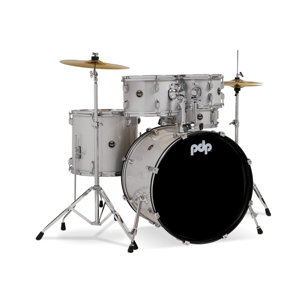 PDP Drums Center Stage 5-piece Complete Drum Set with Cymbals - Diamond White Sparkle