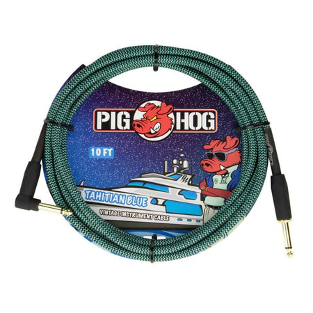 Pig Hog 10Ft 1/4 to 1/4 Right Angle Tahitian Blue