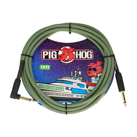 Pig Hog "Jamaican Green" Instrument Cable, Straight to Right Angle, 20'
