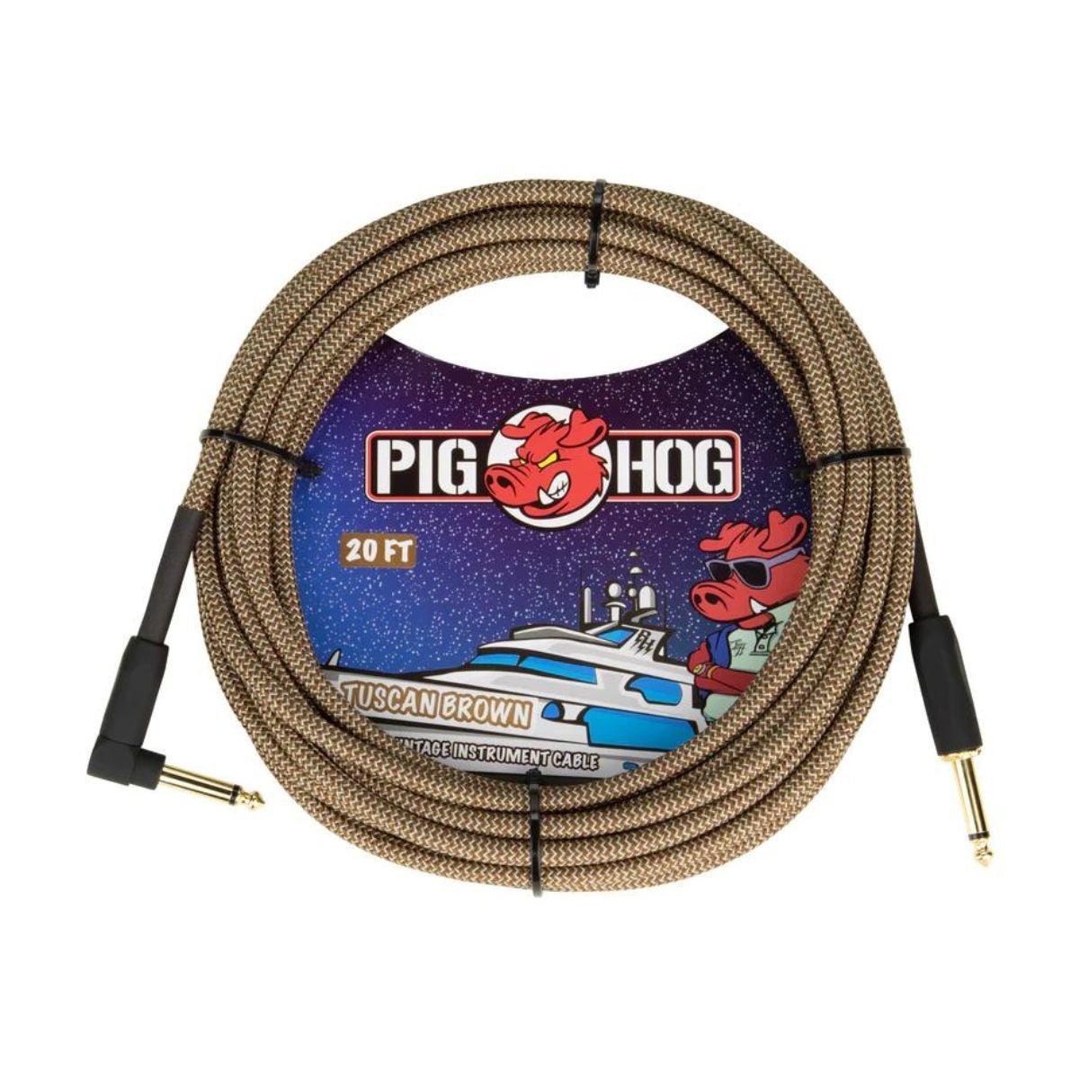 Pig Hog PCH20TBRR 20 ft Instrument Cable Tuscan Brown Right Angle