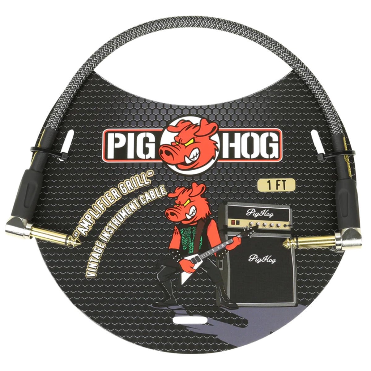 Pig Hog Right Angle Instrument Patch Cable Amplifier Grill - 1 Feet