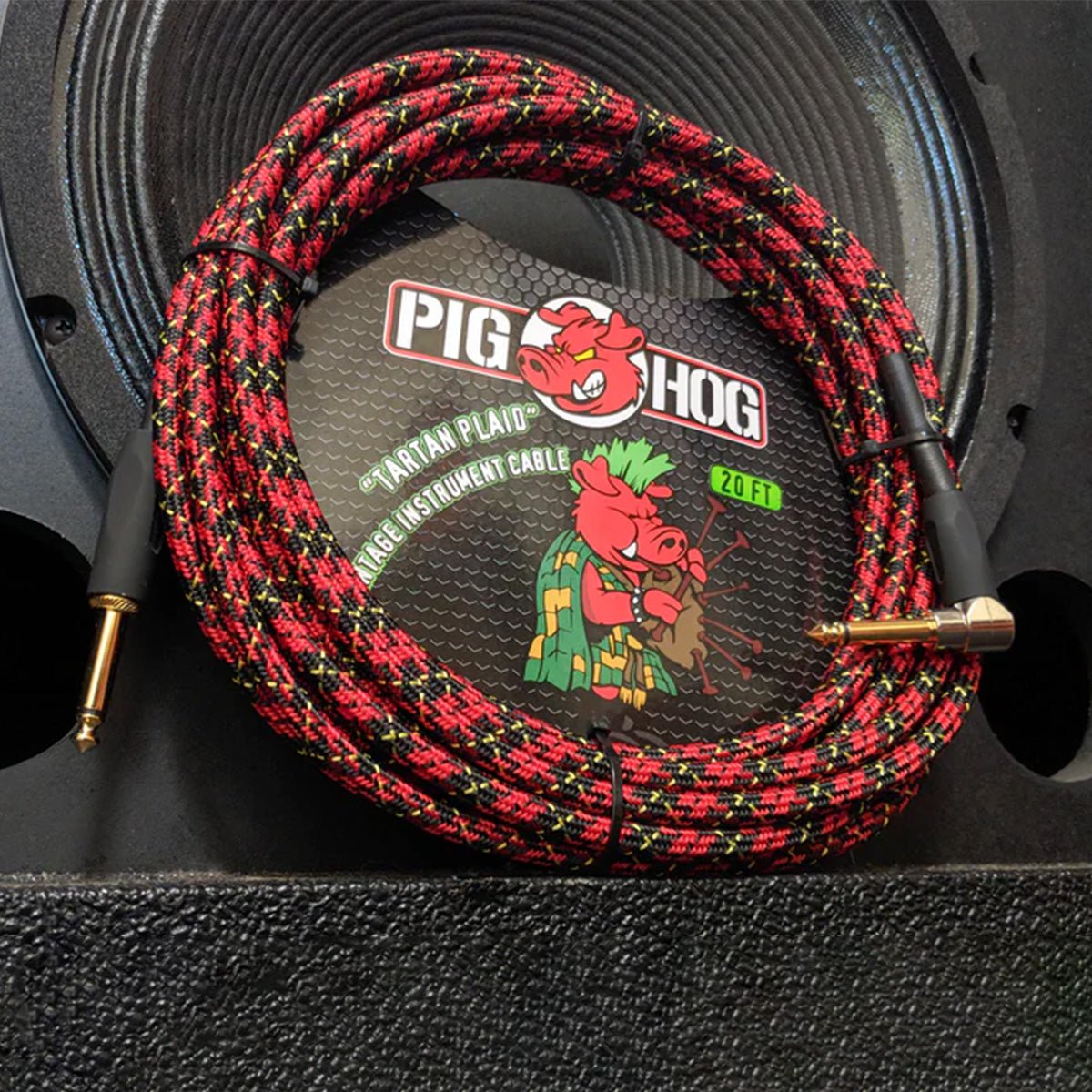 Pig Hog Vintage Series Instrument Cable Right Angle Tartan Plaid - 20 feet
