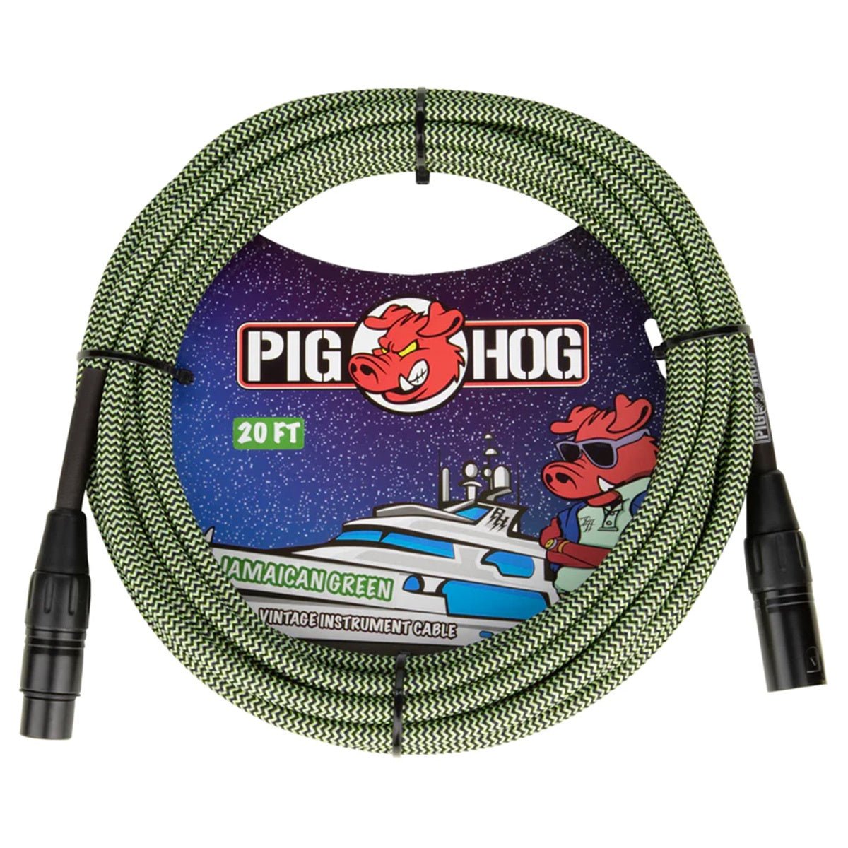 Pig Hog XLR Woven Mic Cable Jamaican Green - 20 Feet
