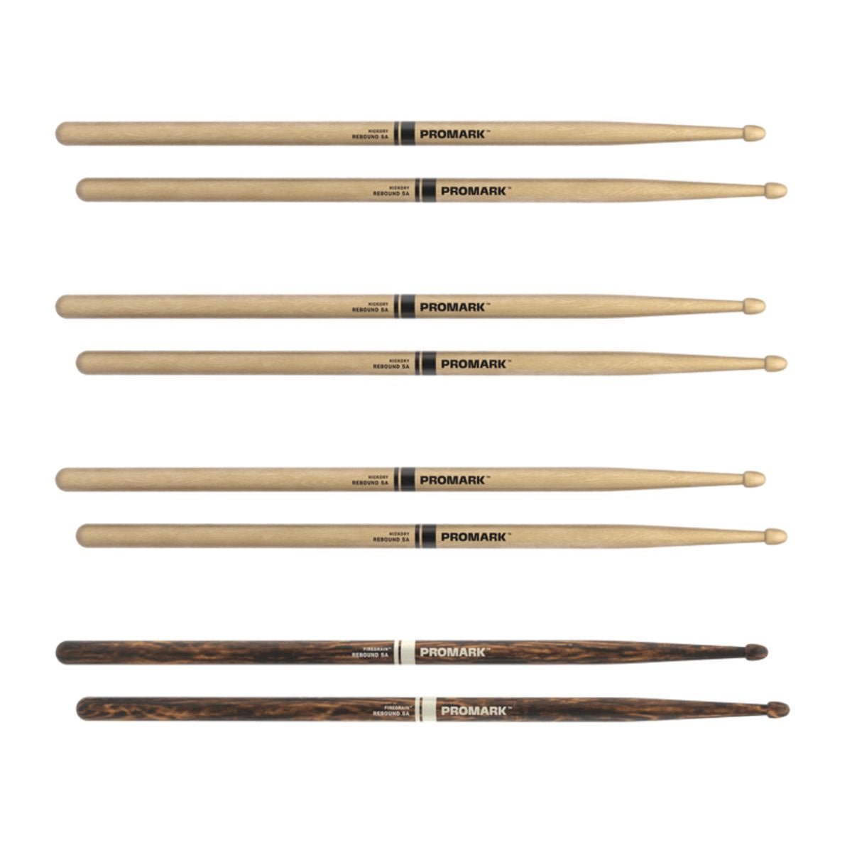 Promark Select Balance Rebound Hickory Drumsticks - 0.565" - Acorn Tip - FireGrain Bonus 4-pack