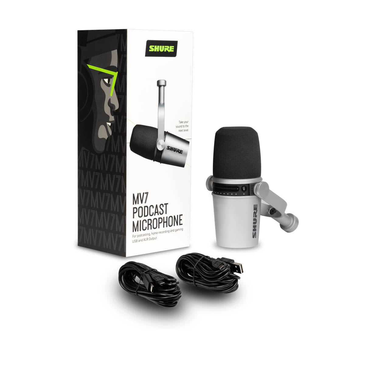 Shure MV7 XLR/USB Podcast Microphone -Silver