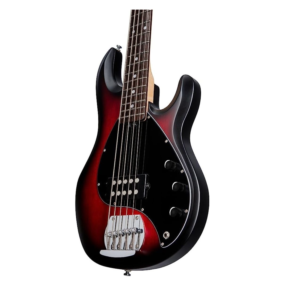 Sterling by Music Man RAY5-RRBS-R1 StingRay5 in Ruby Red Burst Satin, 5-String