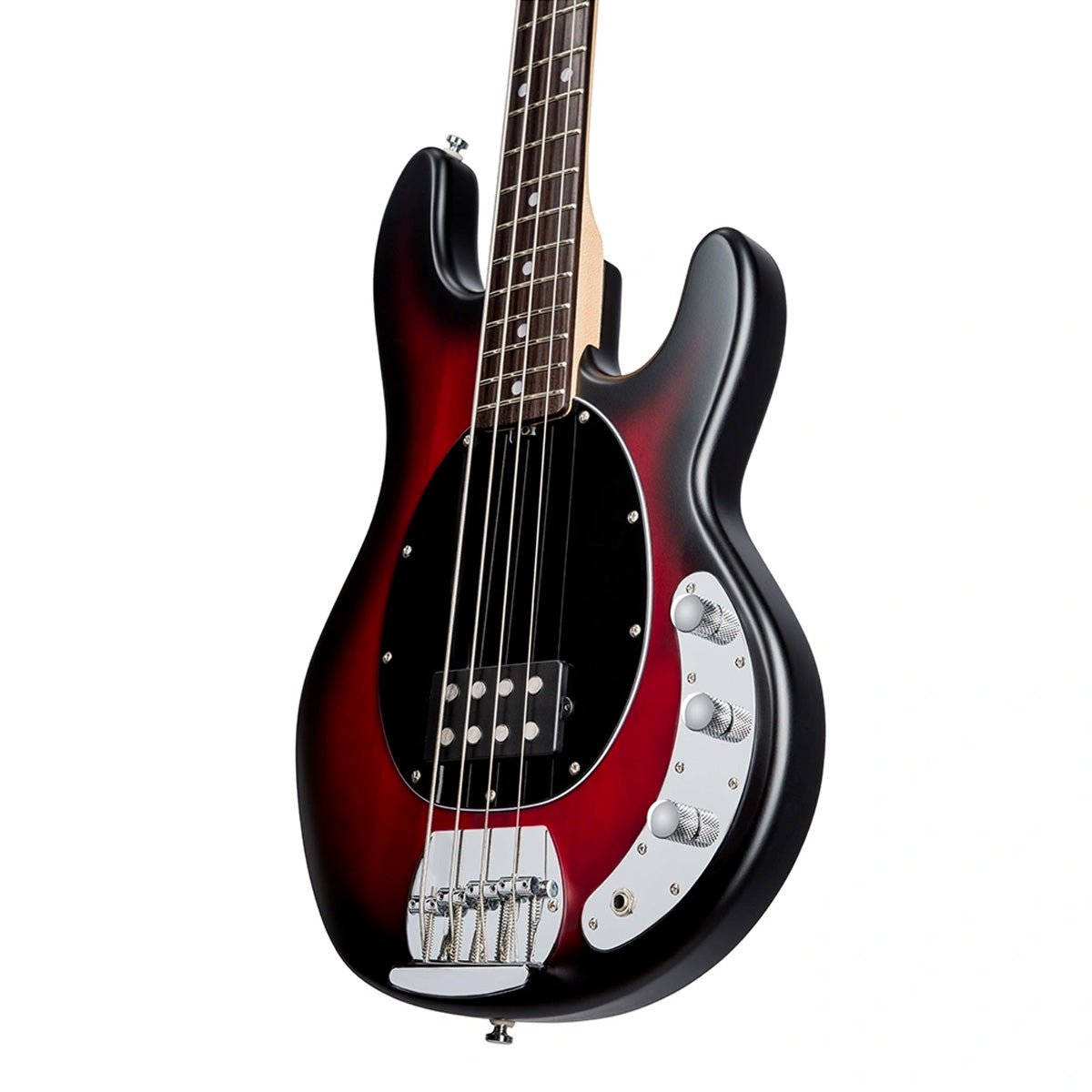 Sterling by Music Man StingRay Ray4 Bass Guitar -Ruby Red Burst Satin