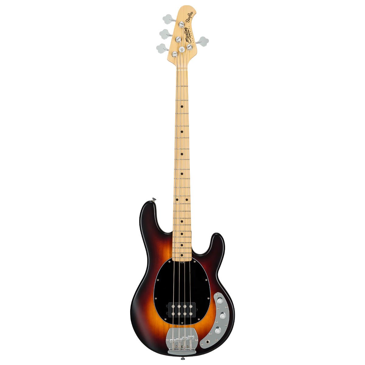 Sterling by Music Man StingRay Ray4 Maple Fingerboard Electric Bass Satin Vintage Sunburst Black Pickguard